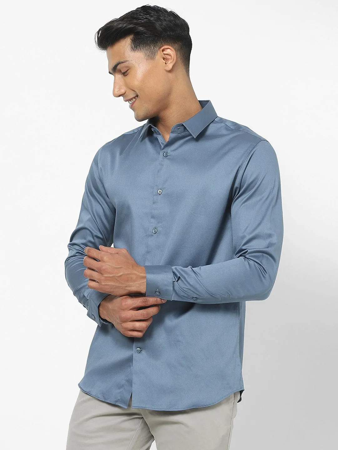 Men's Blue Satin Stretch Shirt
