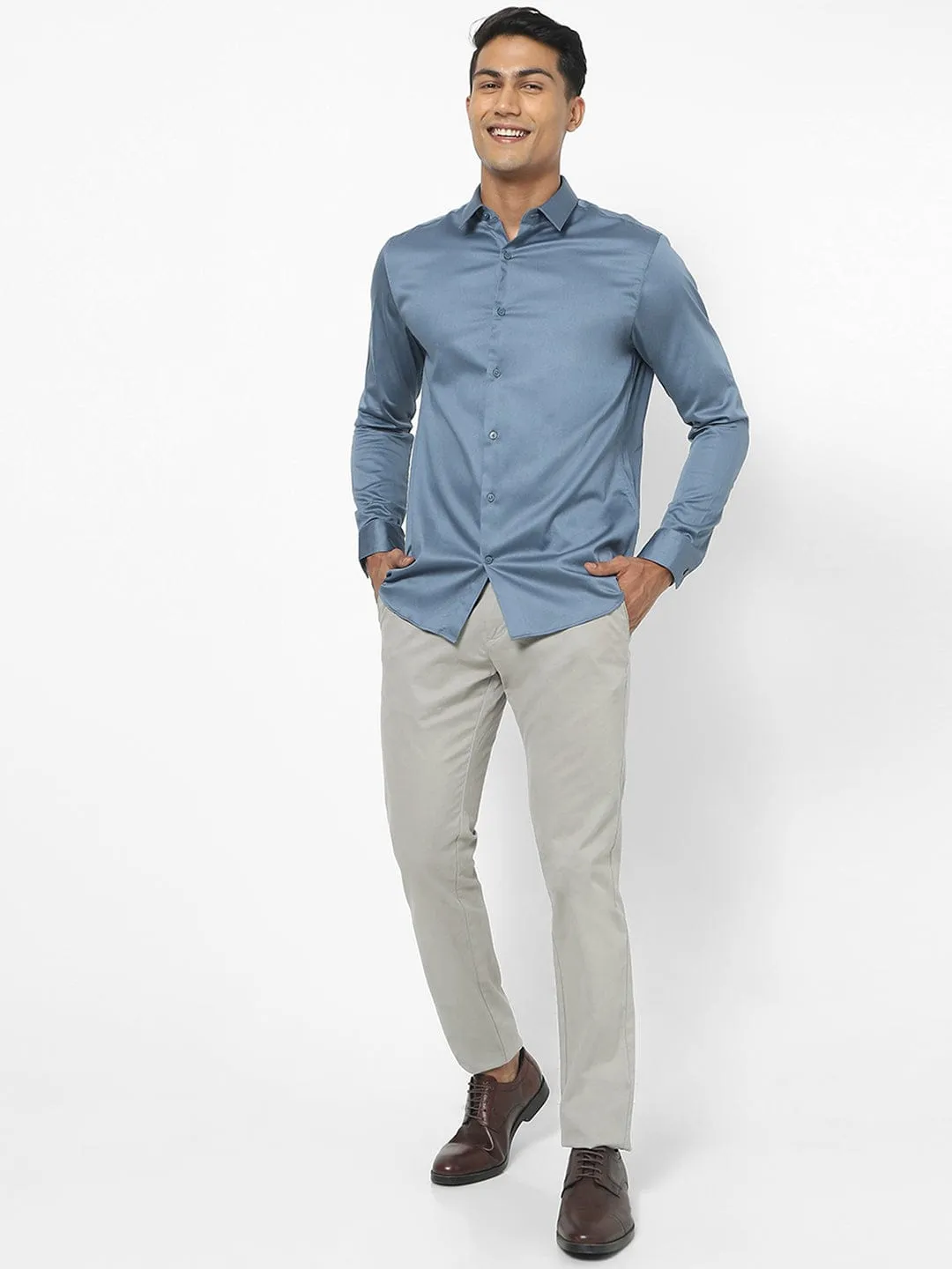 Men's Blue Satin Stretch Shirt